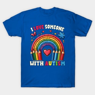 I Love Someone With Autism Awareness Crayons SPED Teacher T-Shirt